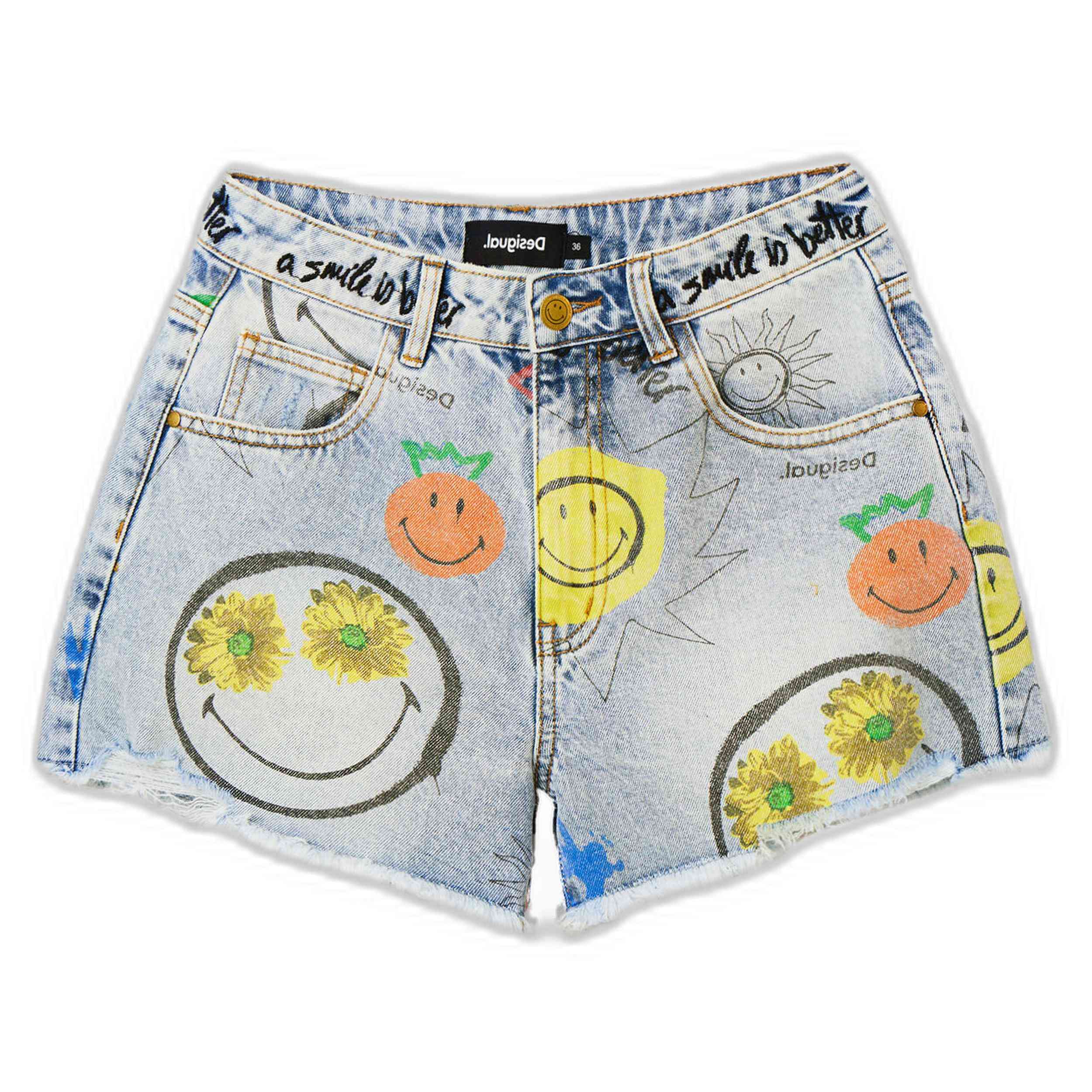 Pantalon Corto Desigual Smiley Denim Shorts