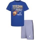 Conjunto Jordan Conjunto Infantil Jordan Jdb Court Air Tee + Short Mesh Set "Cemen Grey-True Blue"