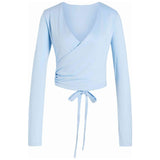 Camiseta De Manga Larga Adidas 3-Stripes Studio Soft Ballet Wrap "Glow Blue / Earth Strata"