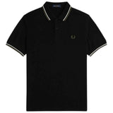 Polo De Manga Corta Fred Perry Twin Tipped "Negro / Crudo / Laurel Verde"