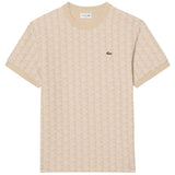 Camiseta De Manga Corta Lacoste Camiseta Lacoste Monogram Jacquard Manga Corta Beige Blanco